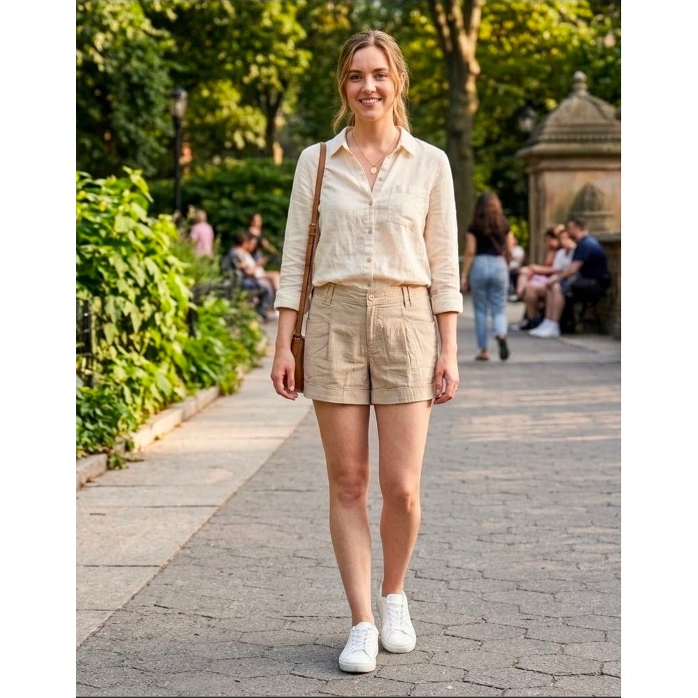 a.n.a A New Approach Womens Barley Beige Cotton 4.5" Cuffed Shorts Size 10 New